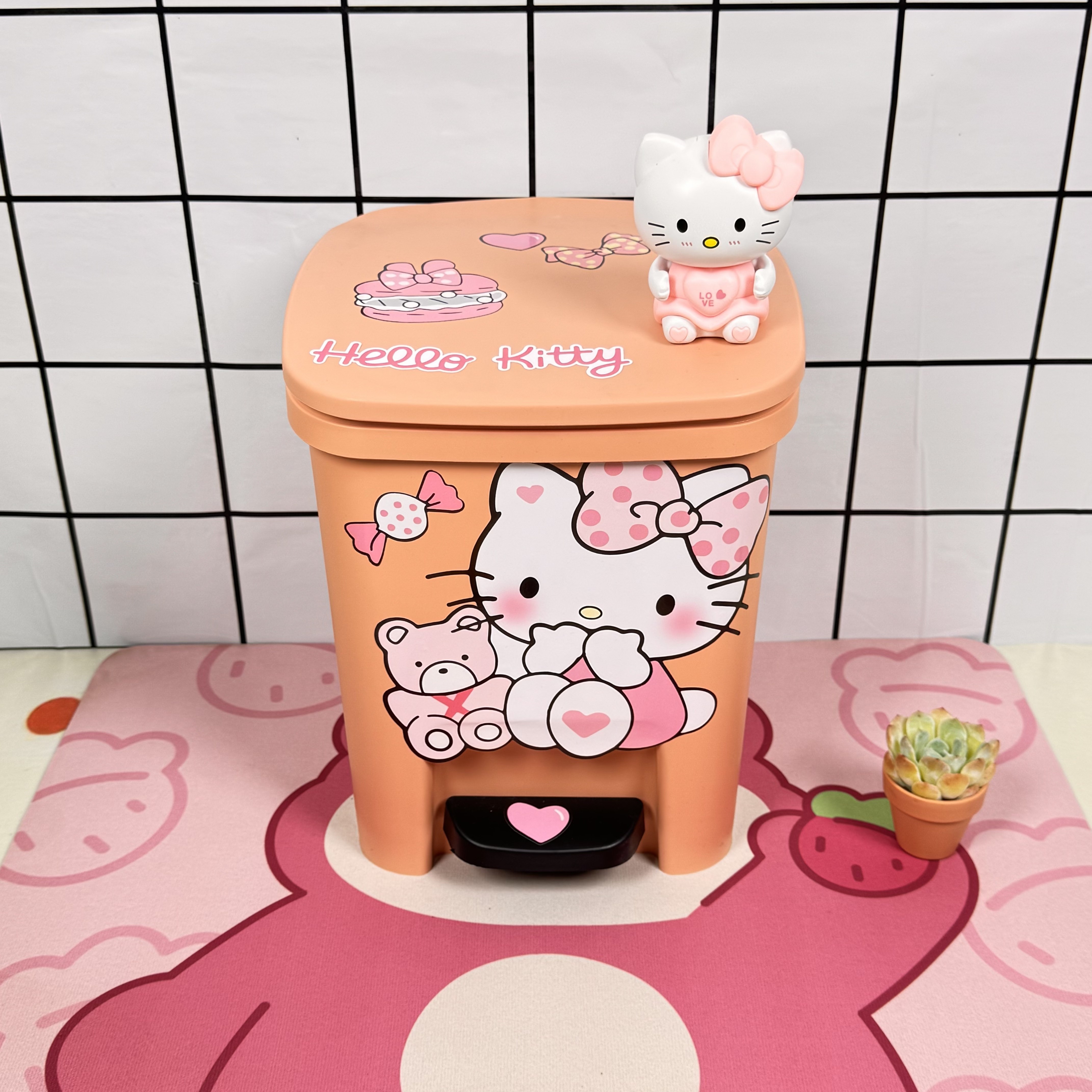 hhellokitty垃圾桶带盖防水家用脚踏防漏防摔卧室可爱风客厅简约