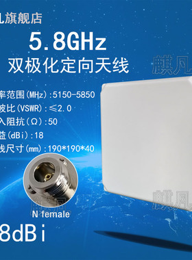 5.8G双极化定向天线 5.8G壁挂天线 5150-5850M两端口WIFI平板天线 FPV天线 无线AP网桥远距离高增益18dBi天线