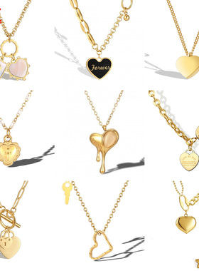 新款潮流小众设计ins风钛钢爱心钥匙吊坠项链气质不规则锁骨链女