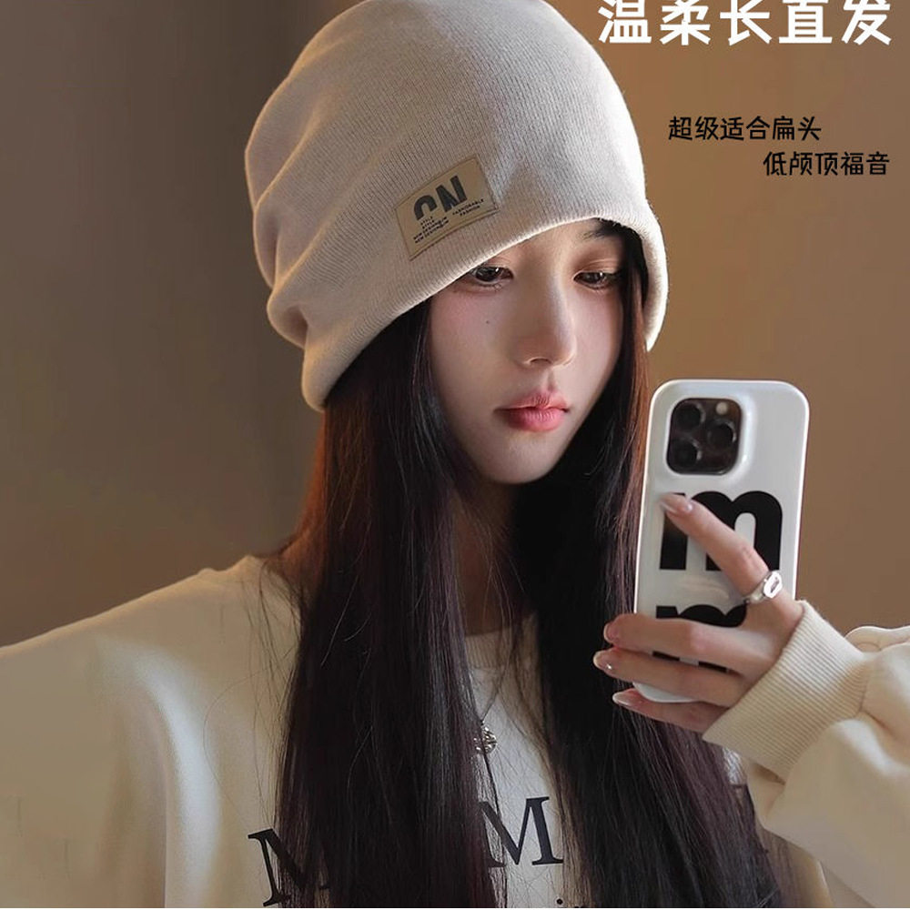 假发帽一体长直发仿真人发网红堆堆帽子女秋冬季针织显脸小头包脸