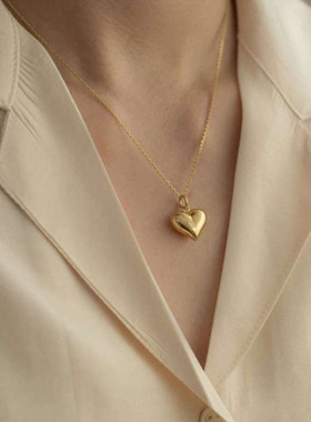 欧美复古时尚气质简约新款k金色桃心项链女ins潮网红冷淡风锁骨链