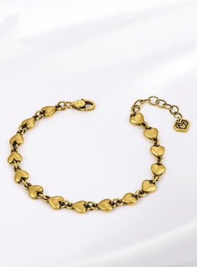 原创独白复古镀金爱心手链精致时尚气质潮流夏季流行好友礼物