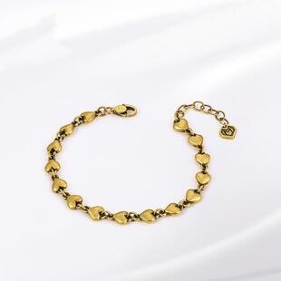 原创独白复古镀金爱心手链精致时尚气质潮流夏季流行好友礼物