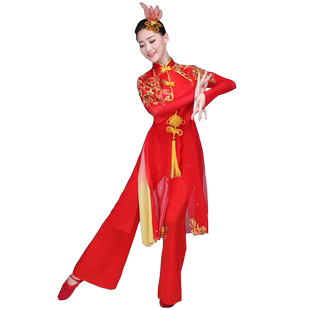 秧歌服演出服2025新款腰鼓舞套装喜庆飘逸舞蹈服装中国风广场舞女