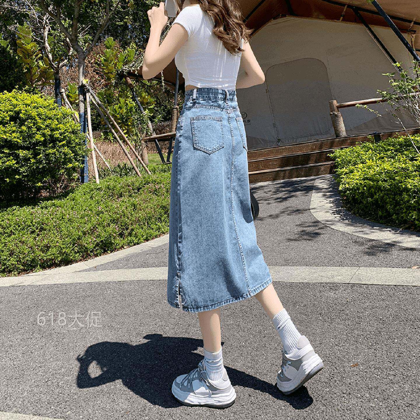 浅色半身裙女夏季薄款牛仔裙2026新款中长版a字半裙高腰包臀开叉