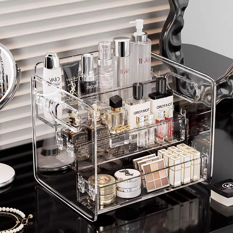 透明化妆品收纳盒桌面高级感