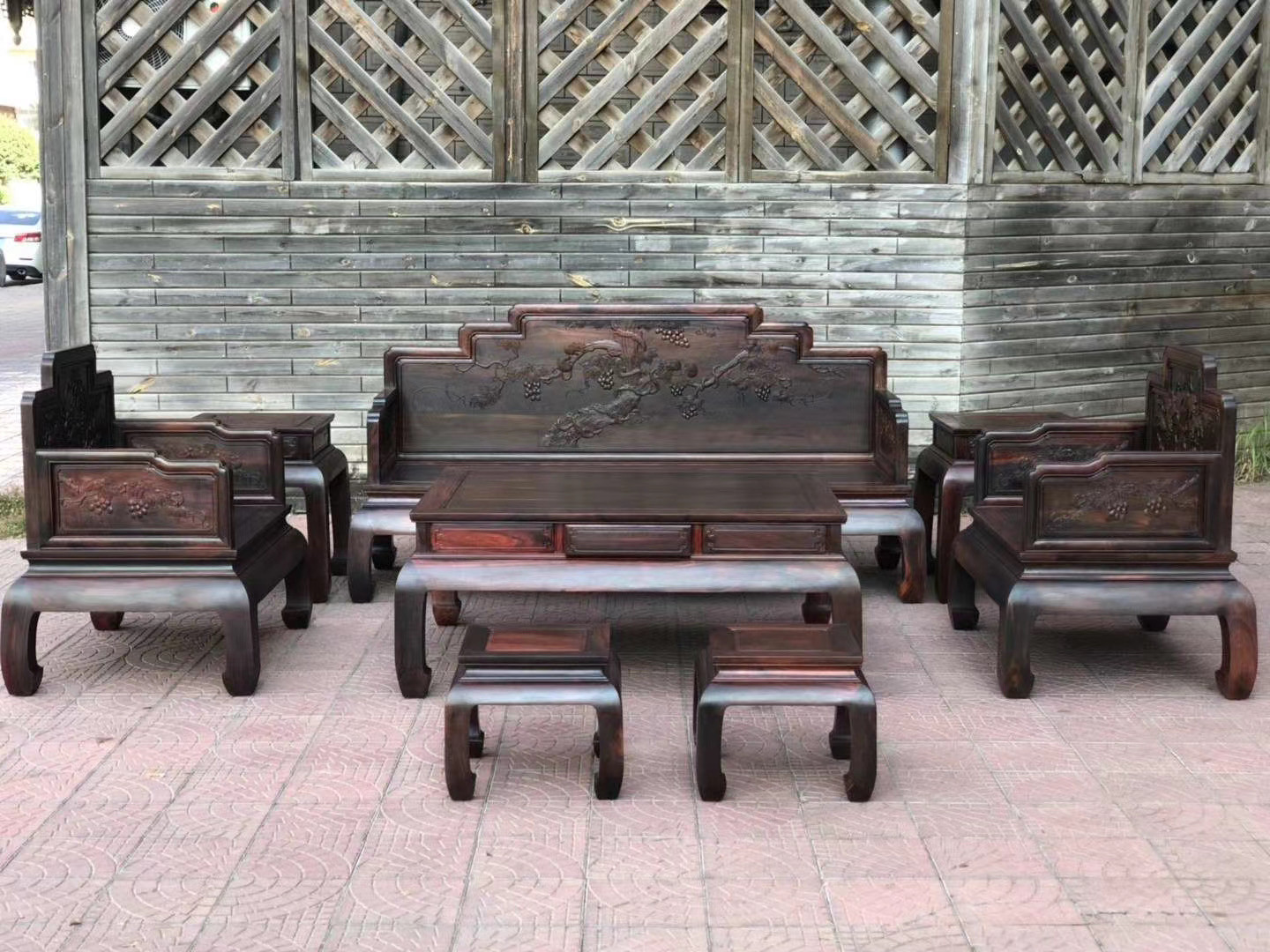 大红酸枝步步高升葡萄沙发交趾黄檀多子多福沙发客厅明清古典家具