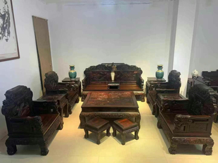 大红酸枝荣华富贵孔雀开屏沙发红木家具交趾黄檀中式实木沙发组合