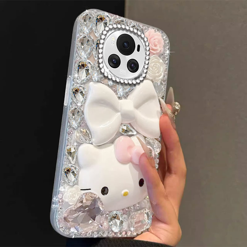 满钻奢华卡通KT猫适用荣耀Magic6手机壳高级感202025年30女款7网红200外壳30青春版新品Paly7TPro镶钻X60pro
