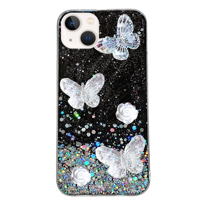 可爱玫瑰蝶碟滴胶透明适用苹果13手机壳iPhone13PROMAX网红12超火ip11爆款pr0少女mαx小清新mini