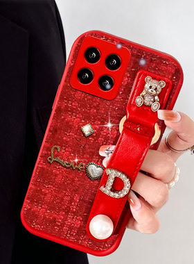 布艺小香风红色本命年适用小米14手机壳保护套10新年note12turbo外壳CC9春节14T新款2结婚8全包12秋冬8高级感