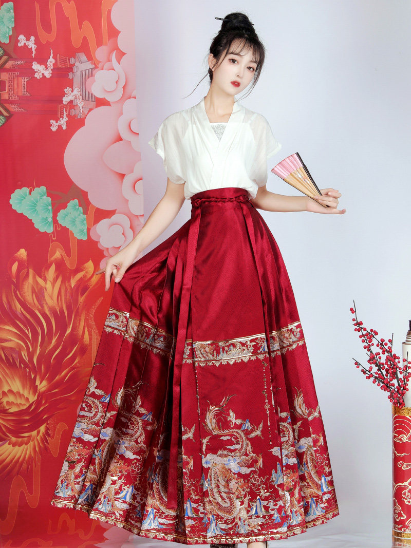 원래 새로운 HANFU 여성의 고대 결혼식 옷 FENGGUAN XIALI 말 얼굴 스커트 토스트 정장 통근 중국 스타일 약혼