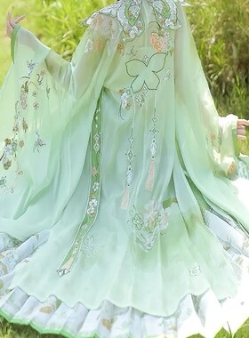 原创明制汉服女夏秋季新款圆领长衫重工刺绣仙气飘逸日常古装全套