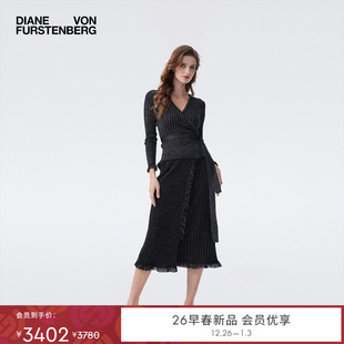 DVF2026早春金属银罗纹针织半裙KN4T002 重工罗纹针织