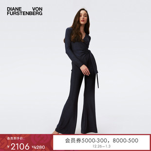PJ4S010 连体裤 DVF2025新款 金属午夜蓝V领微喇长袖