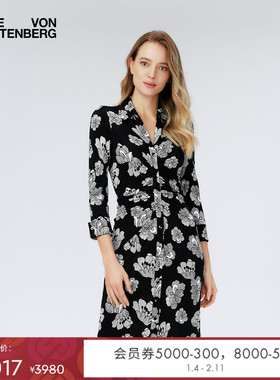 DVF黑白印花衬衫裙长袖短裙连衣裙DL4R060