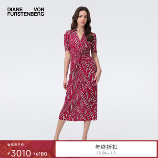 天丝羊毛连衣裙DS2T037 V型POLO领腰部扭结短袖 DVF2025秋季 新款