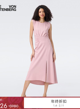 DVF2025秋季新款樱花粉侧开衩连衣裙DS2T015