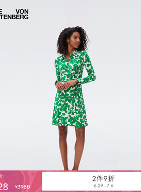 DVF POLO领艺术印花长袖莱特针织短款裹身连衣裙DW2R005