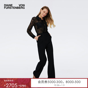 博主同款 针织拼接蕾丝通勤连体裤 DVF 黑色长袖 PJ4R008 阔腿裤