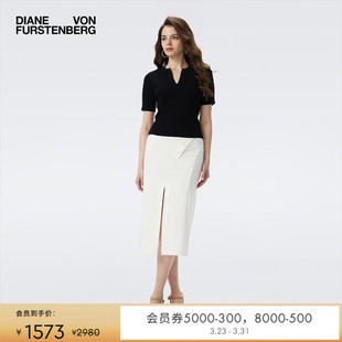 半裙KM2T001 开叉高腰修身 DVF 优雅纯色单排扣中长款