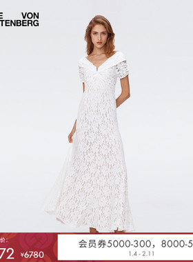 [重工花卉蕾丝]DVF度假一字领色蕾丝宴会年会轻礼服连衣裙DS2S061