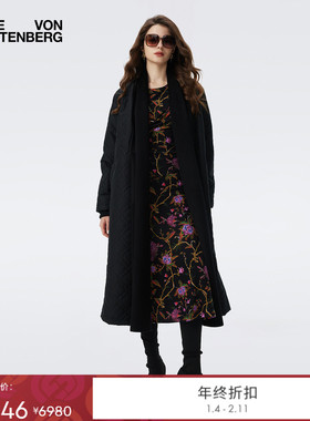 DVF2025秋冬新款曜石黑绗缝腰带开衫棉服QL3T001