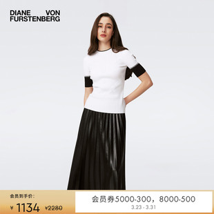 WS4S003 DVF黑白拼色罗纹针织衫 博主同款