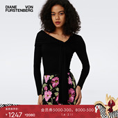 WL3S011 纯色针织衫 博主同款 DVF飘带领黑色打底衫