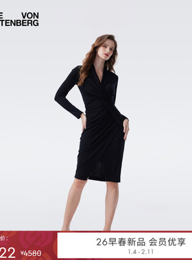 [天丝羊毛]DVF2026早春新款经典黑天丝羊毛修身连衣裙DL4T007