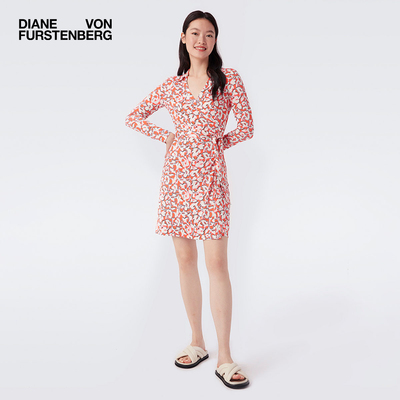 DVF长袖短款桑蚕丝裹身连衣裙