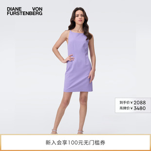 无袖 庞特针织 DVF丁香紫优雅气质圆领修身 连衣裙DS2T024 短款