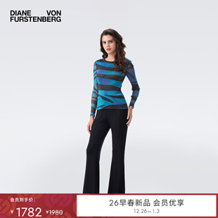 金属蓝黑水墨虎纹网纱长袖 DVF2026新款 上衣BL4T013 重工金属网纱