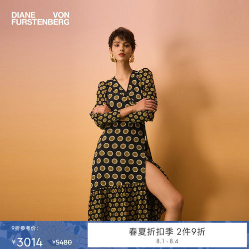 DVF2026春夏新款金色罗盘玫瑰轻薄度假裹身裙DW4T010