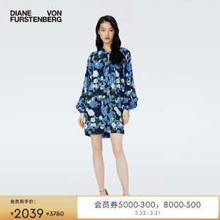 短裙连衣裙DL4R032 DVF蓝色锁链印花长袖 博主同款