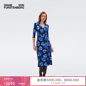 [100%真丝]DVF针织桑蚕丝裹身裙POLO领七分袖中长款连衣裙DW3R013