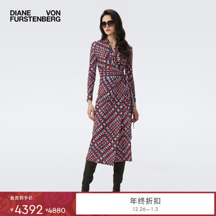WRAP NEW DVF2025秋冬多彩格纹天丝羊毛裹身裙DW3T001 天丝羊毛