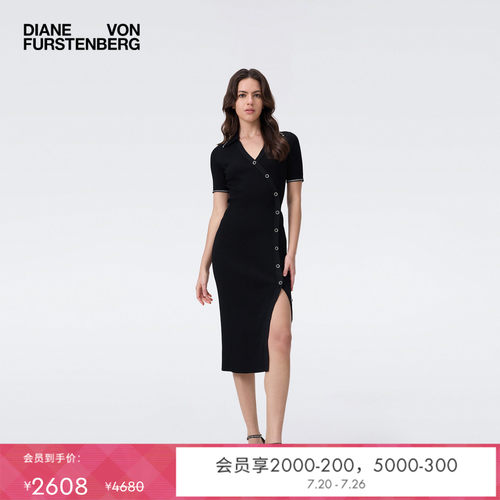DVF黑色曜石针织裹式连衣裙