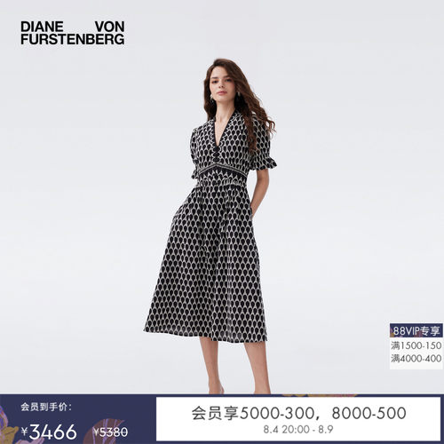[博主同款]DVF2026春夏新款茶歇裙V领黑白水滴短袖连衣裙DS1U031