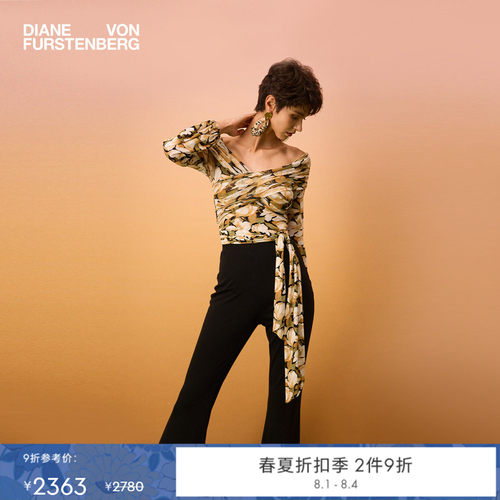 [天丝羊毛]DVF2026春夏新款度假纯色经典黑天丝羊毛喇叭裤PL4T002