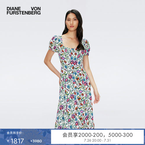 DVF粉白梦幻花海连衣裙