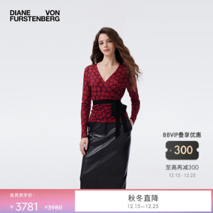 深紫红色幸运骰子裹身毛衣WW3T001 DVF2025秋冬新款 美利奴羊毛