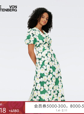DVF 度假绿色V领泡泡袖茶歇连衣裙DS1S028