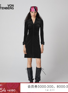 [哑光针织][小黑裙]DVF气质哑光针织黑色长袖中长连衣裙MR61E00