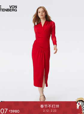 [小红裙]DVF纯色裹身宴会礼服年会连衣裙SERINA