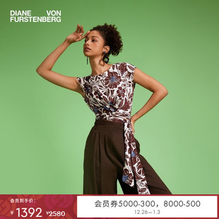 DVF2025新款 上衣BS1T001 波嬉植物印花图案仿围裹短袖