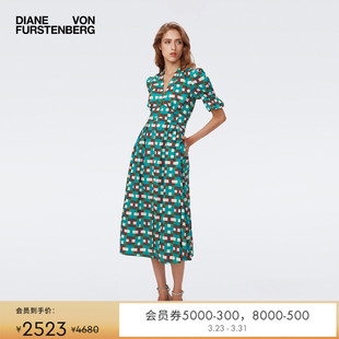 中长款 DVF茶歇裙泡泡袖 度假连衣裙DS1S078 玫瑰相似款