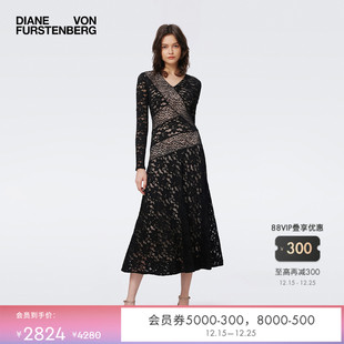 DVF蕾丝裙曜石黑纯色连衣裙DL3S042 小黑裙