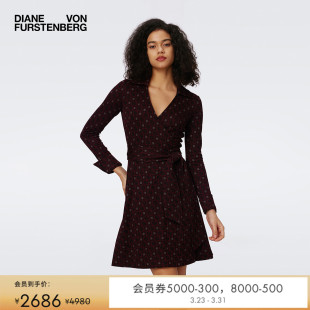 DVF安可拉红POLO领针织提花裹身连衣裙DW3S016 提花工艺