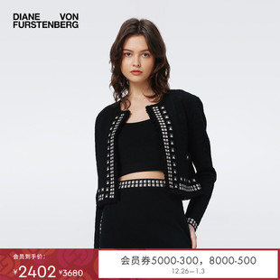 DVF秋冬曜石黑立方体图案圆领针织开衫 WC3S003